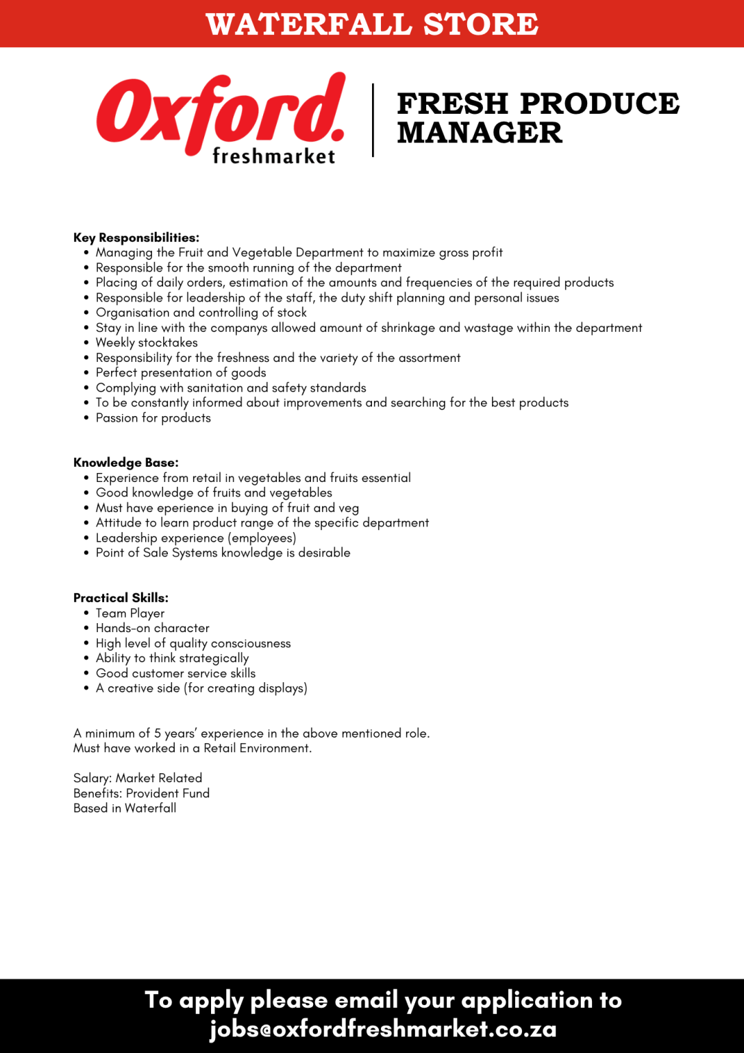 Oxford Freshmarket Join Our Team