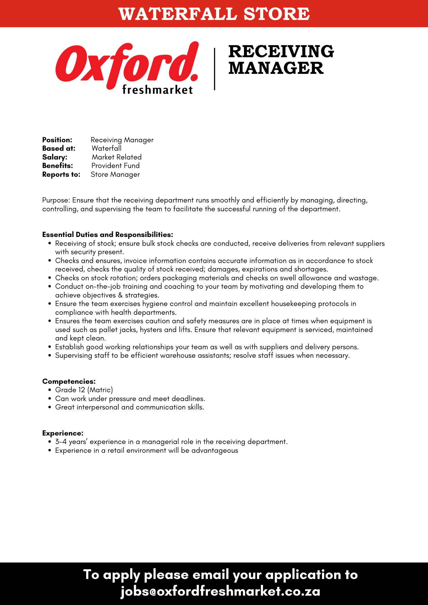 Oxford Freshmarket Join Our Team