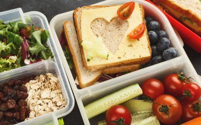 School lunch boxes for child. Healthy snacks, fruits and vegetables for dinner meals out of home. Eating right and food storage concept, closeup